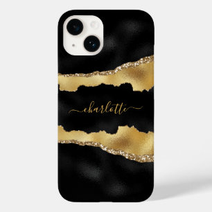 黒い金ゴールドアガテ大理石名スクリプト Case-Mate iPhone 14ケース