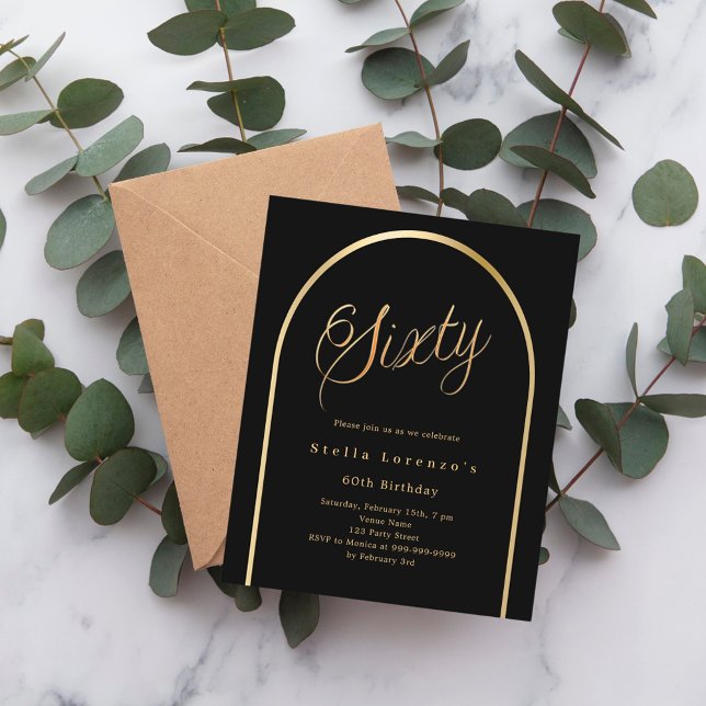 黒い金ゴールドアーチスクリプト60th誕生日の招待 (クリエイターアップロード済み)