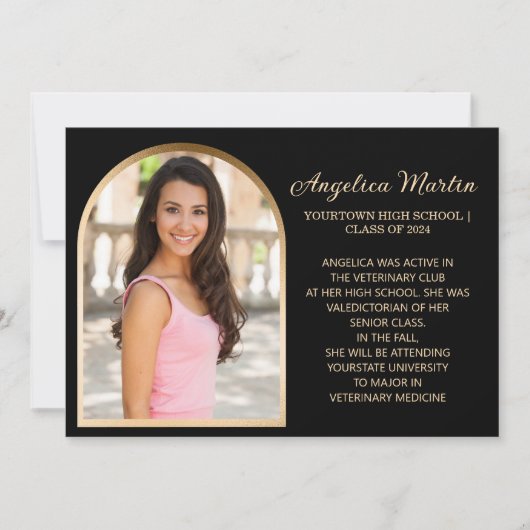 黒い金ゴールドアーチ写真卒業のお知らせ 案内状 (正面)