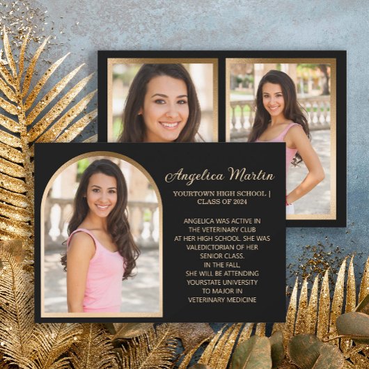 黒い金ゴールドアーチ写真卒業のお知らせ 案内状