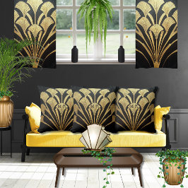 黒い金ゴールドアールデコエジプトスタイル16 x 16綿 クッション