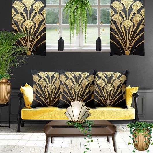 黒い金ゴールドアールデコエジプトスタイル16 x 16綿 クッション