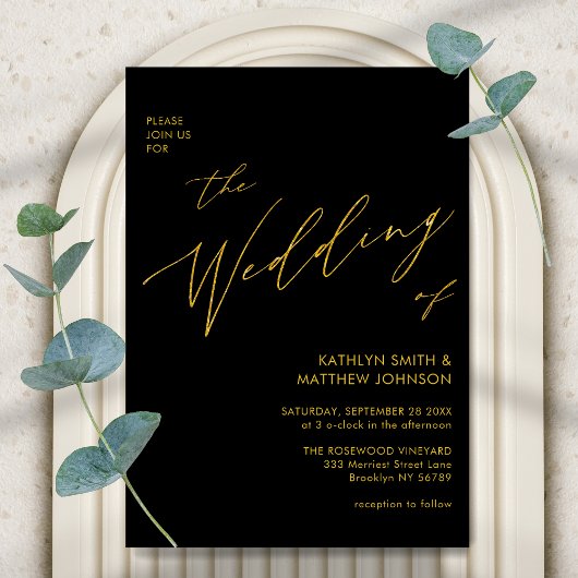 黒い金ゴールドエレガントの台本が全部で結婚ある 招待状