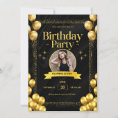 黒い金ゴールドエレガント誕生日の招待カード 招待状 (正面)