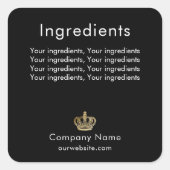 黒い金ゴールドクラウンラベルを表示する製品成分 スクエアシール (正面)