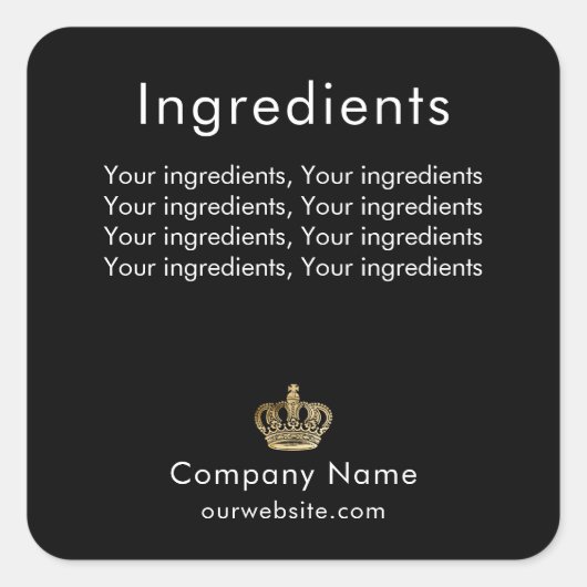 黒い金ゴールドクラウンラベルを表示する製品成分 スクエアシール (正面)