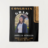 黒い金ゴールドグリッターおめでとうグラッドフォトバックグラウンド タペストリー (正面)