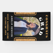 黒い金ゴールドグリッターおめでとうグラッドフォトバックグラウンド 横断幕 (横)