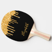 黒い金ゴールドグリッターの点滴名 卓球ラケット (横)