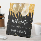 黒い金ゴールドグリッターはバルーンを結婚歓迎 台座サイン (インサイチュ)