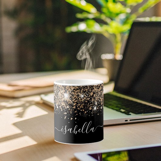 黒い金ゴールドグリッター名glamスクリプト コーヒーマグカップ