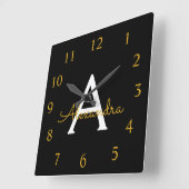 黒い金ゴールドスクリプトのモノグラガーリーム名 スクエア壁時計 (傾斜)