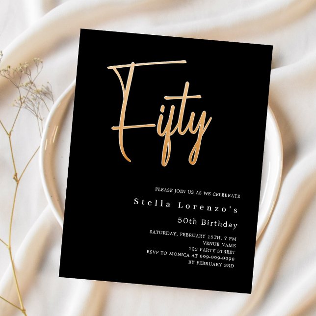 黒い金ゴールドスクリプト予算50th誕生日の招待 (クリエイターアップロード済み)