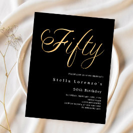 黒い金ゴールドスクリプト予算50th誕生日の招待