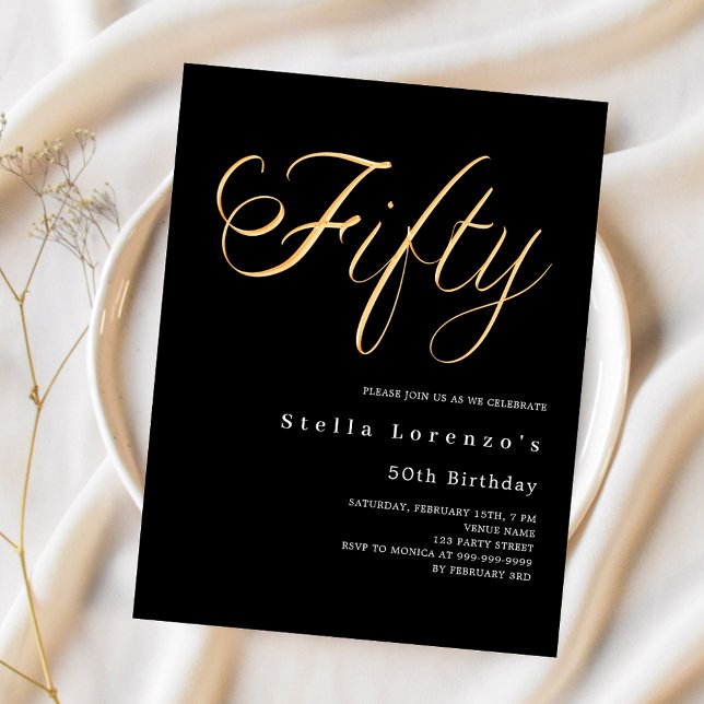 黒い金ゴールドスクリプト予算50th誕生日の招待 (クリエイターアップロード済み)