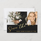 黒い金ゴールドスクリプト2 photo save date card ノートカード (正面)