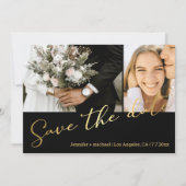 黒い金ゴールドスクリプト2 photo save date card ノートカード (正面)