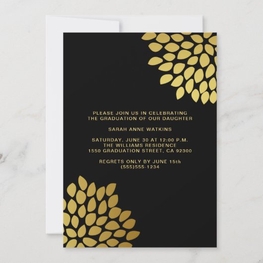 黒い金ゴールドスクリプト3枚の写真卒業 招待状 (裏面)