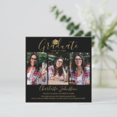 黒い金ゴールドスクリプト4写真の卒業発表 招待状 (スタンド正面)