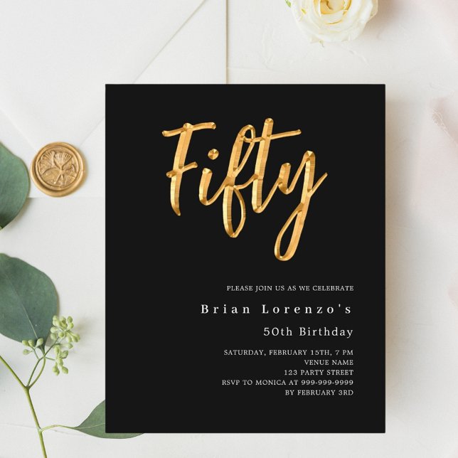 黒い金ゴールドスクリプト50th誕生日の招待状 (クリエイターアップロード済み)