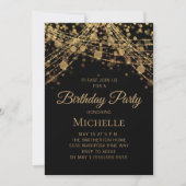 黒い金ゴールドストリング任意の年齢の女性の誕生日 招待状 (正面)