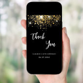 黒い金ゴールドスパークルスクリプトサンキューカード 招待状