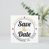 黒い金ゴールドタイポグラフィ赤いハートの背面の写真 セーブザデート (スタンド正面)