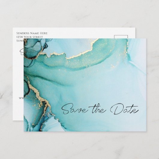 黒い金ゴールドターコイズ結婚式の日付を保存 案内ポストカード (正面/裏面)