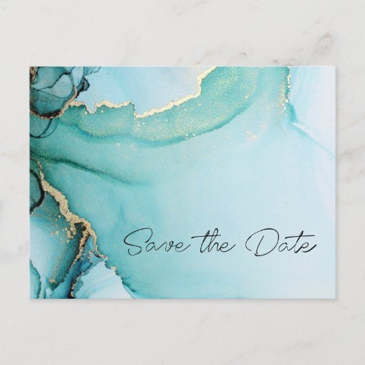 黒い金ゴールドターコイズ結婚式の日付を保存 案内ポストカード (正面)