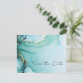 黒い金ゴールドターコイズ結婚式の日付を保存 案内ポストカード (スタンド正面)