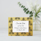 黒い金ゴールドダマスク結婚式の日付はがきを保存 ポストカード (スタンド正面)