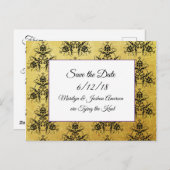 黒い金ゴールドダマスク結婚式の日付はがきを保存 ポストカード (正面/裏面)