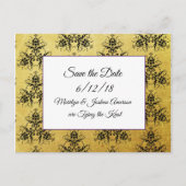 黒い金ゴールドダマスク結婚式の日付はがきを保存 ポストカード (正面)