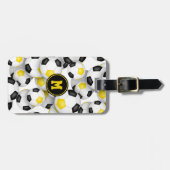 黒い金ゴールドチームがサッカーボールの色を設定 ラゲッジタグ (正面横)