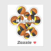 黒い金ゴールドチームカラーバスケットボールの子供の名前 シール (シート)