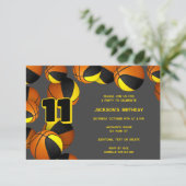 黒い金ゴールドチームカラーバスケットボール誕生日 招待状 (スタンド正面)