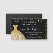 黒い金ゴールドドレスの誕生日は日付磁石を保存 (正面/裏面)