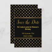 黒い金ゴールドハートパターン日付の保存 出欠カード (正面/裏面)