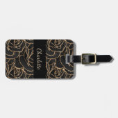 黒い金ゴールドバラ花 ラゲッジタグ (正面横)