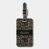 黒い金ゴールドバラ花 ラゲッジタグ (正面縦)