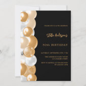 黒い金ゴールドバルーン誕生日 招待状 (正面)