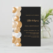 黒い金ゴールドバルーン誕生日 招待状 (スタンド正面)