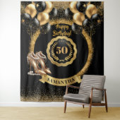 黒い金ゴールドバルーン50誕生日背景 タペストリー (インサイチュ)
