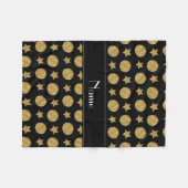 黒い金ゴールドパーソナライズされたベースボール星の名前 フリースブランケット (正面(横))