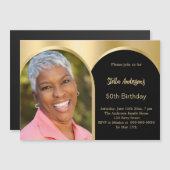 黒い金ゴールドフォトアーチ誕生日 マグネット招待状 (正面/裏面)