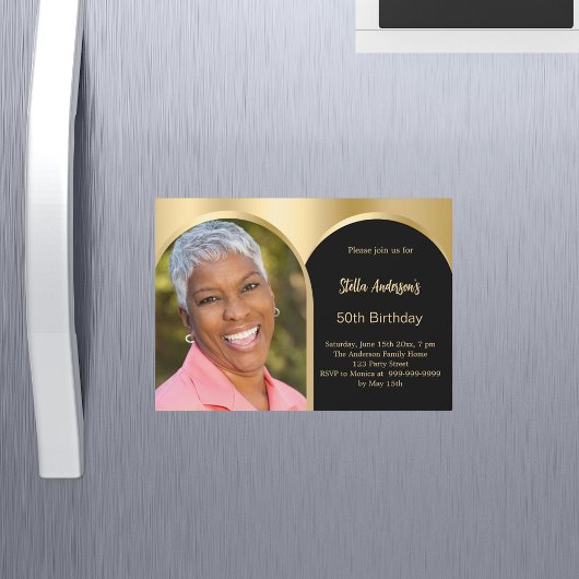 黒い金ゴールドフォトアーチ誕生日 マグネット招待状