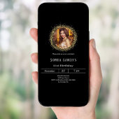 黒い金ゴールドフォトグリッター誕生日 招待状