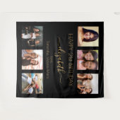 黒い金ゴールドフォトコラージュの友人の誕生日パーティー タペストリー (正面(横))