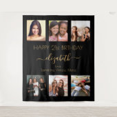 黒い金ゴールドフォトコラージュの友人の誕生日パーティー タペストリー (正面)