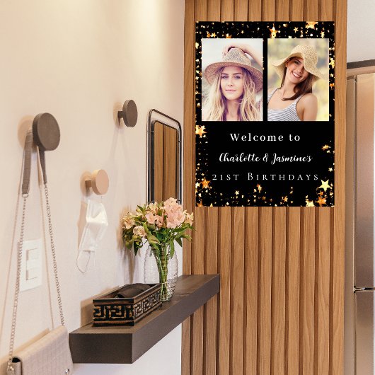 黒い金ゴールドフォトスター2人の誕生日へようこそ ポスター